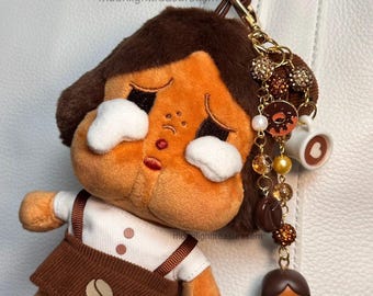 Coffee Themed Crybaby Keychain with Authentic Crybaby Plush and Figure. Perfect Bag Accessory for any Coffee Lover