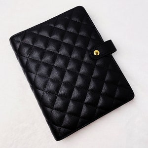 A5/Half Letter Size Quilted 30mm 6 Ring Planner Luxurious Soft Vegan Litchi Leather Black Beige Pink with Gold and Silver Hardware