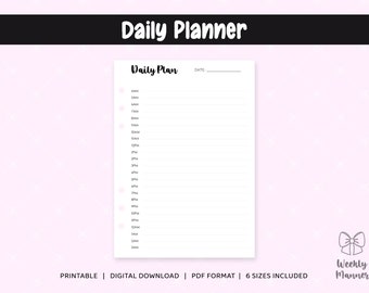 6 Sizes | Daily Planner | Pintable Inserts For 6 Hole Ring Binder Planner | Pocket, Personal, Personal Wide, B6, A5, Half Letter