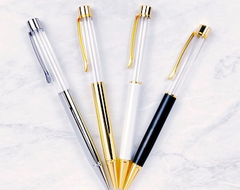 Bolígrafo de tubo transparente vacío personalizable / Oro, plata y oro rosa / Regalo para damas de honor / Bolígrafo decorativo brillante para agenda
