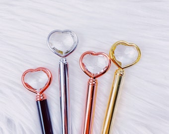 Bolígrafo de cristal con forma de corazón, dorado, plateado, rosa y negro, regalo para dama de honor, bolígrafo decorativo con brillo para planificador.