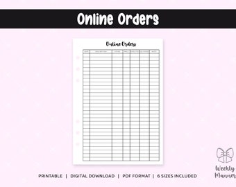6 Tamaños / Pedidos Online / Insertos Imprimibles para Planificador de Carpetas de Anillo de 6 Agujeros / Bolsillo, Personal, Personal Ancho, B6, A5, Media Carta