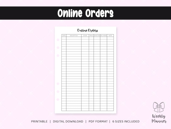 6 Sizes | Online Orders | Printable Inserts for 6 Hole Ring Binder 