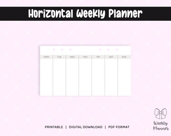 6 Sizes | Horizontal Weekly Planner | Printable Inserts for 6 Hole Ring Binder Planner | Pocket Personal Personal Wide B6 A5 Half Letter