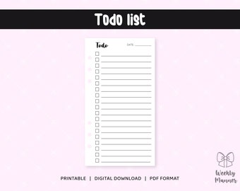 6 Tamaños / Lista de tareas pendientes / Inserciones imprimibles para el planificador de carpetas de anillos de 6 agujeros / Pocket Personal Personal Wide B6 A5 Media Carta