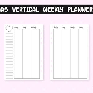 A5 | Weekly Planner Vertical | Printable for 6 Hole Ring Binder Planner ...
