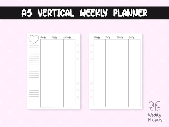 A5 Weekly Planner Vertical Printable for 6 Hole Ring | Etsy