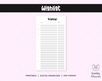 6 tamaños / lista de deseos / insertos imprimibles para el planificador de carpetas de anillo de 6 agujeros / bolsillo personal ancho B6 A5 media carta