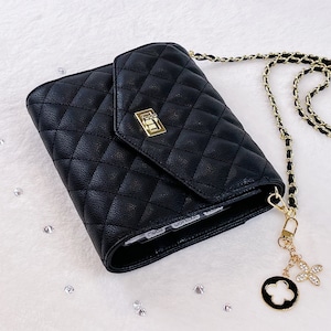 WOC Planner Personal/Personal Wide/B6  Quilted 30mm 6 Ring Wallet Crossbody Purse Vegan Leather Black Beige Pink with Gold Silver Hardware
