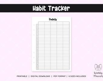 6 tamaños / Habit Tracker / Insertos imprimibles para el planificador de carpetas de anillos de 6 orificios / Bolsillo, Personal, Personal ancho, B6, A5, Media carta