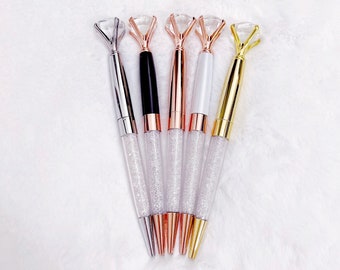 Bolígrafo de diamante / Oro, plata, oro rosa, negro y blanco / Regalo de dama de honor / Bolígrafo decorativo con brillo para planificador