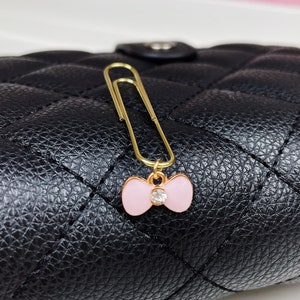 Pink Bow | Planner Charm Clip Dangle | Planner Decor Accessory | Enamel Charm for Travelers Notebook Planner