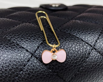 Pink Bow | Planner Charm Clip Dangle | Planner Decor Accessory | Enamel Charm for Travelers Notebook Planner