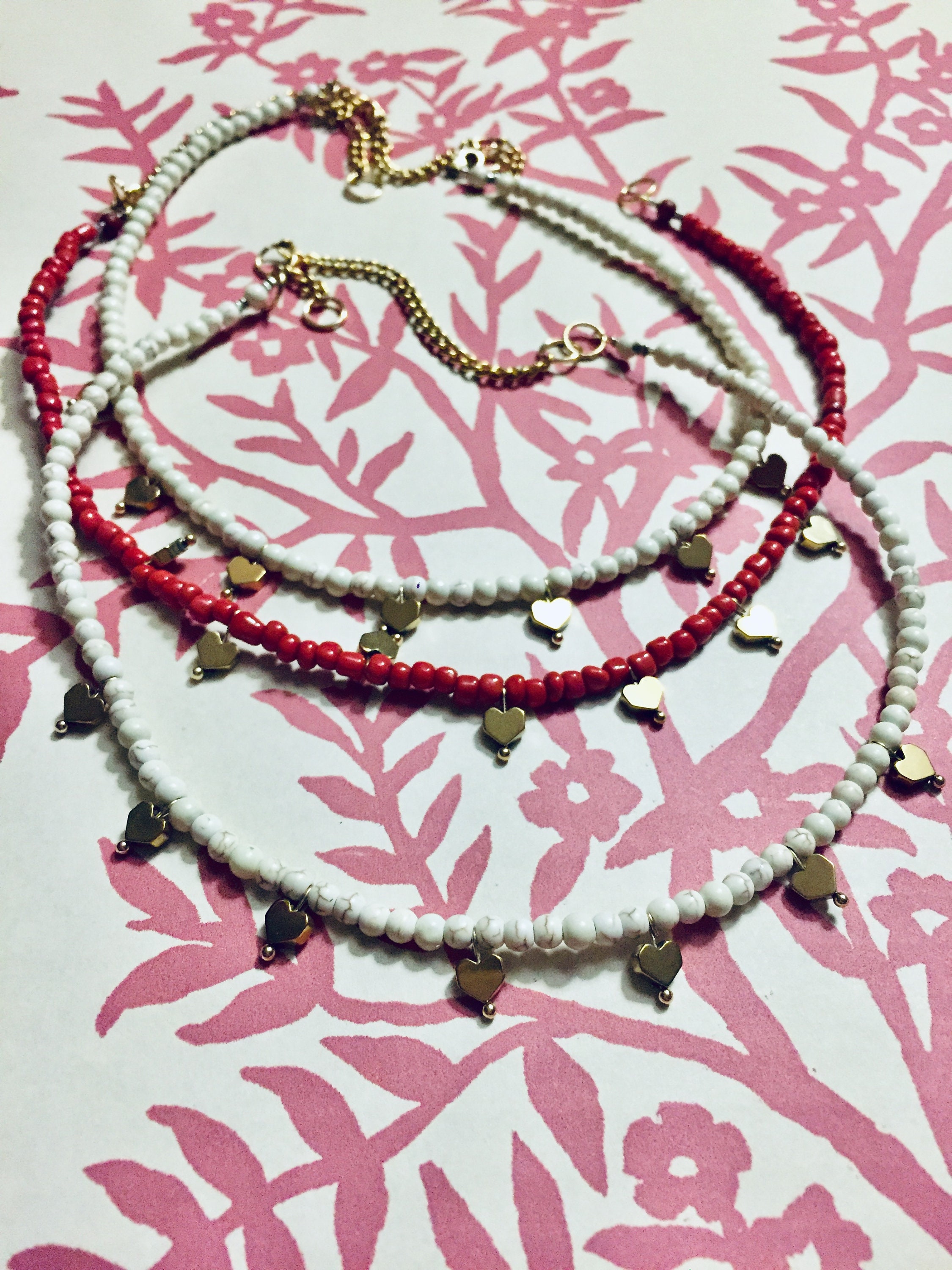 Zoe necklace with small beads and gold hearts Etsy