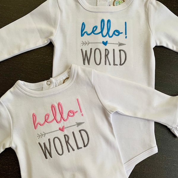 Hello World bodysuit, Coming home outfit, Welcome baby, Baby gift, Baby shower gift