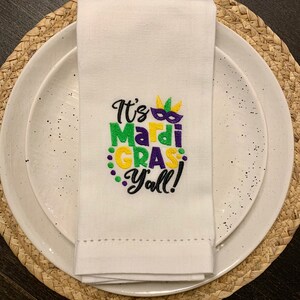 Mardi Gras decor towel, hemstitched hand towel, tea towel