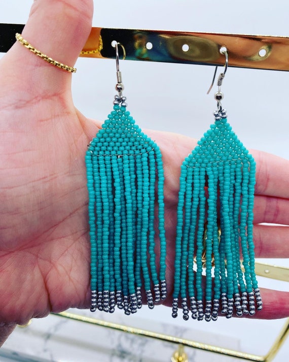 Turquoise fringe best sale earrings