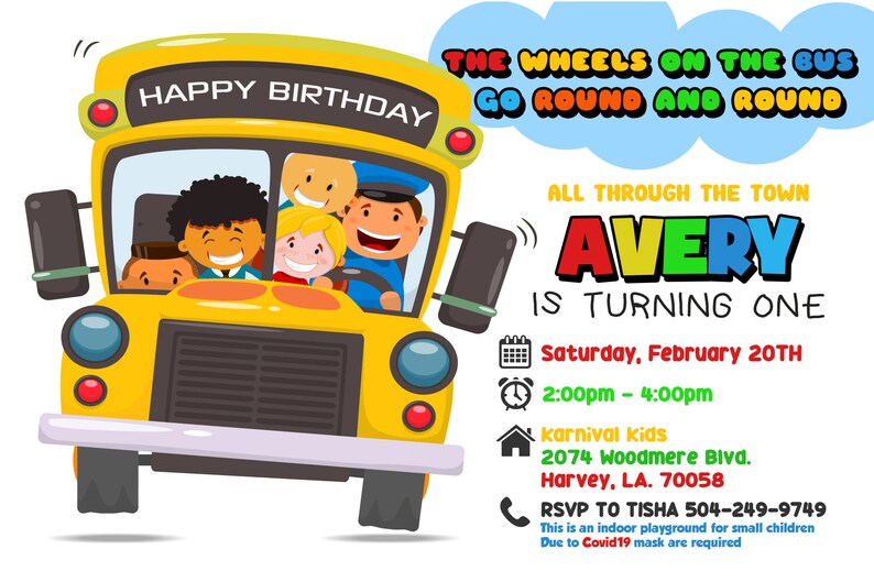 Bus Invitation Wheels on the Bus Party Birthday Invite Party Etsy