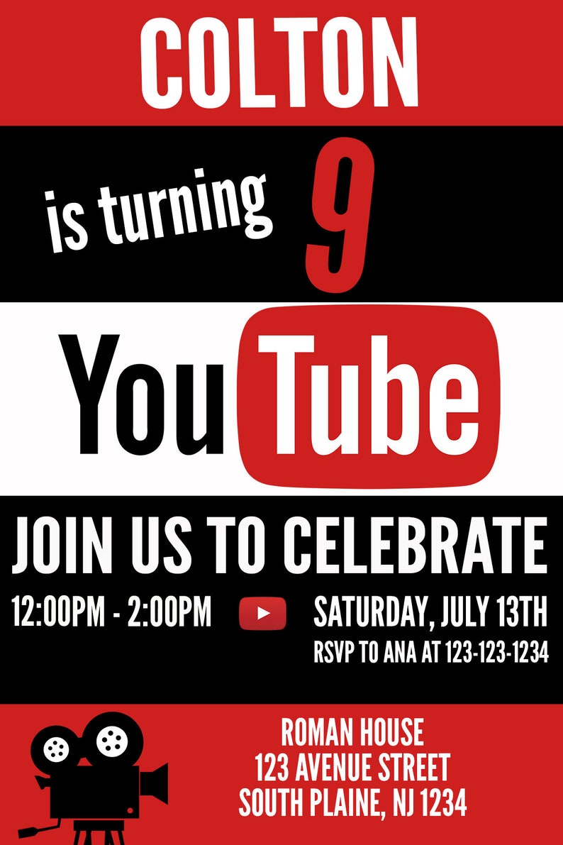 Choose Design Youtube Invitation, Youtube Party Invitation, Youtube