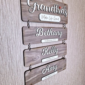 Grandchildren's birthday reminder, Grandkids wooden plaque, family tree gift, gift idea for grandparents, wooden grandkids sign Walnut