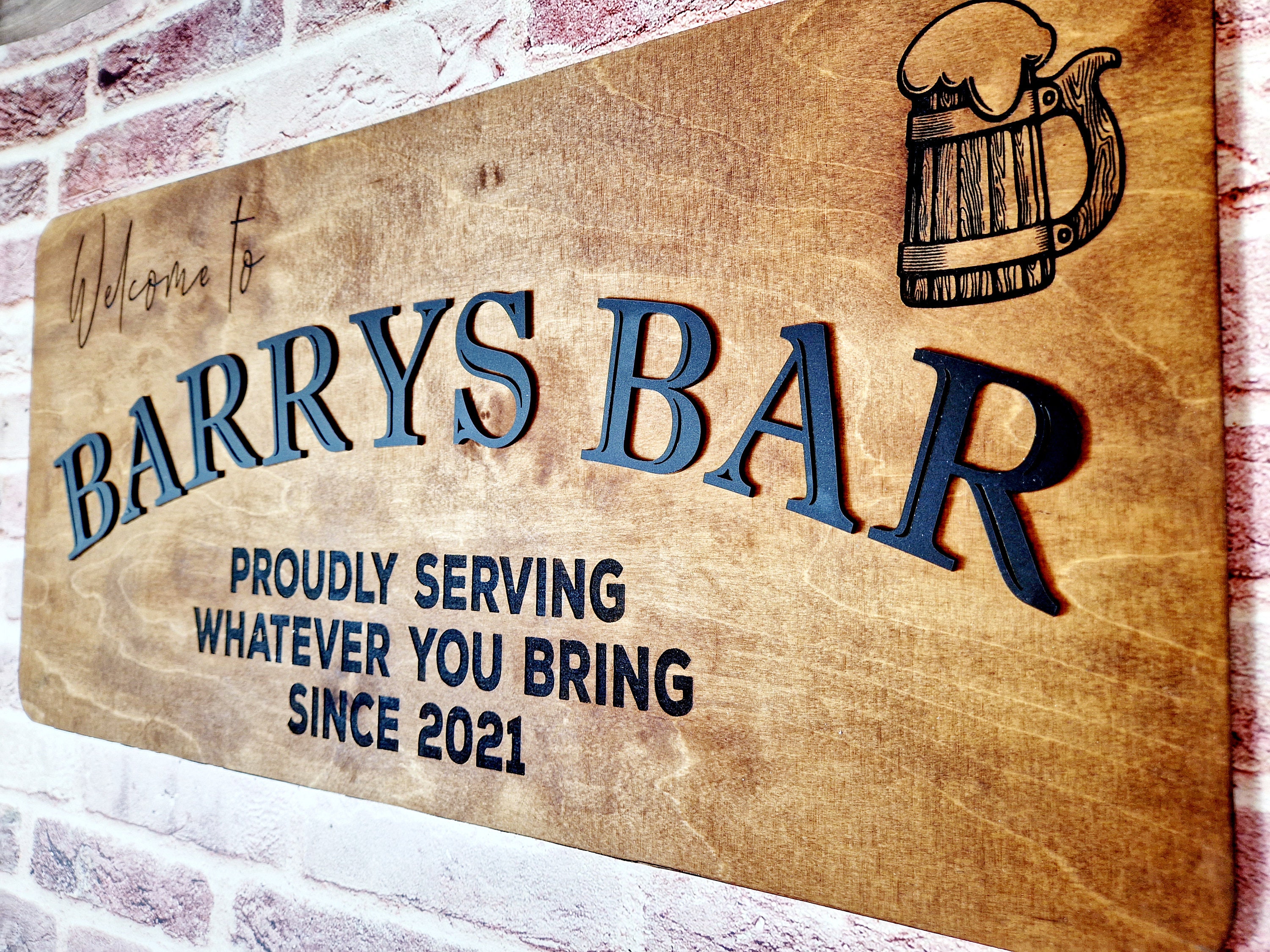 Personalized Rustic Wooden Bar Sign: Handmade 60x30cm - Etsy UK