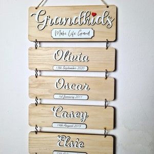 Grandchildren's birthday reminder, Grandkids wooden plaque, family tree gift, gift idea for grandparents, wooden grandkids sign image 3