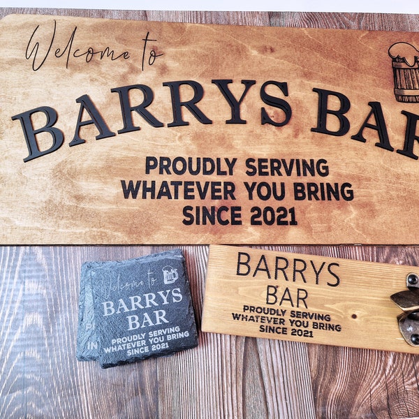 Personalised wooden rustic bar sign. Handmade bar sign, old school bar sign