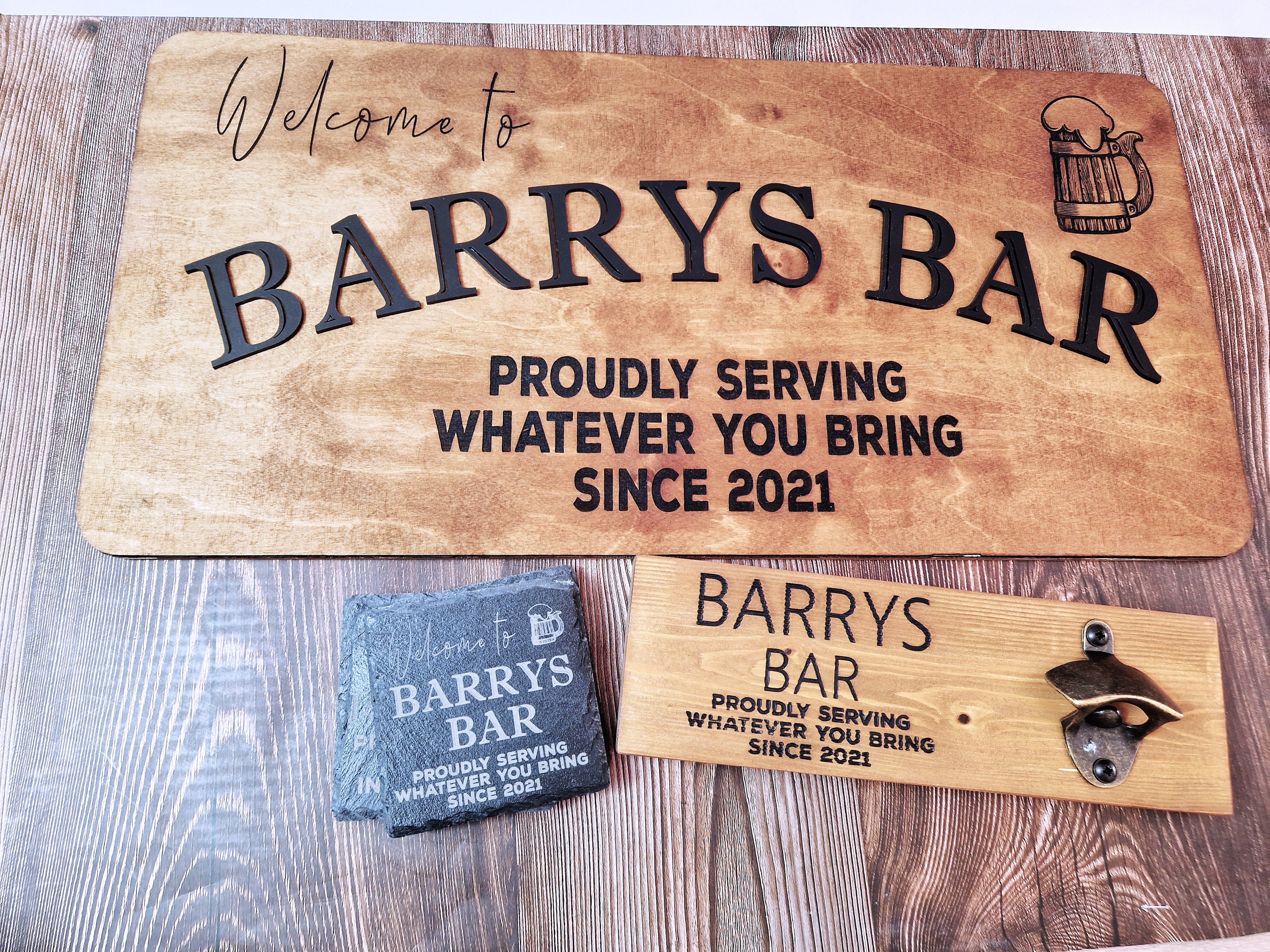 Personalized Rustic Wooden Bar Sign: Handmade 60x30cm - Etsy UK