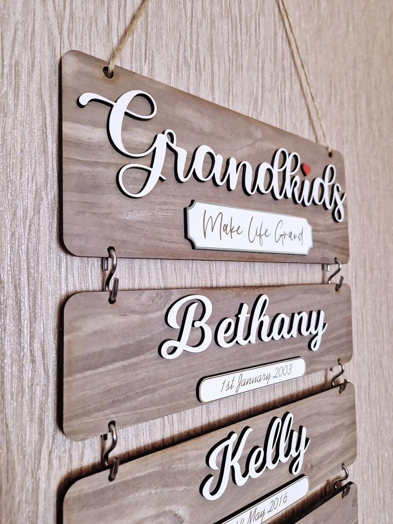 Grandchildren's birthday reminder, Grandkids wooden plaque, family tree gift, gift idea for grandparents, wooden grandkids sign image 2