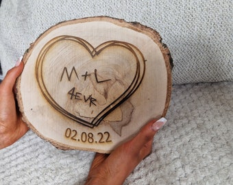 Engraved log slice, wedding/anniversary gift