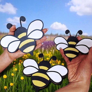 Set of 3 wooden bee wall decor. Bee decor, bee art, wooden bee, painted bees.