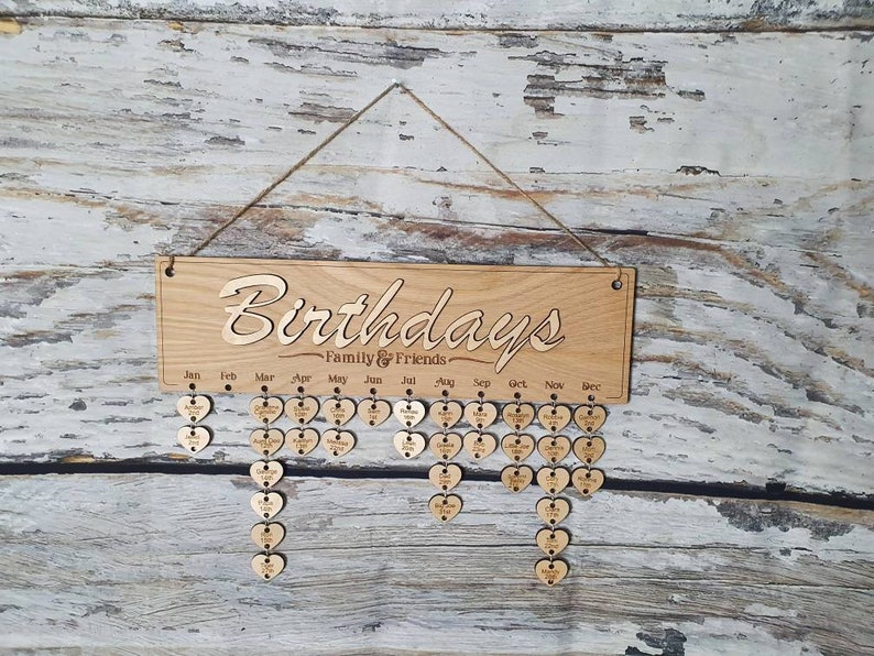 Personalised Wooden Birthdays calendar Custom date reminder Etsy
