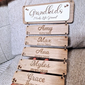 Grandchildren's birthday reminder, Grandkids wooden plaque, gift idea for grandparents, wooden grandkids sign