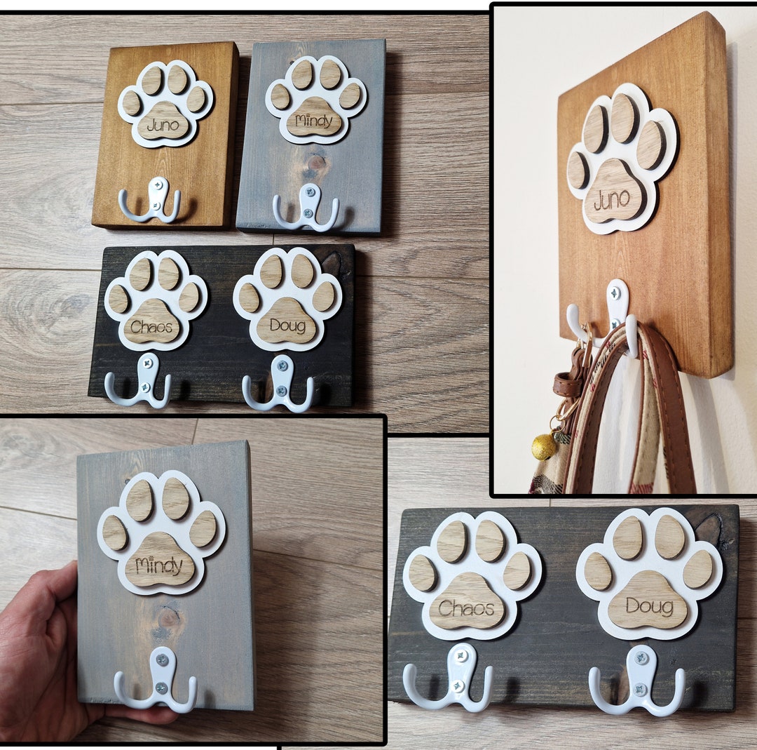 Personalised Wooden Dog Leash Hanger, Custom Dog Lead Hanger. Dog Leash