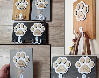 Personalised wooden Dog leash hanger, custom dog lead hanger. dog leash hook