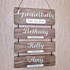 Grandchildren's birthday reminder, Grandkids wooden plaque, family tree gift, gift idea for grandparents, wooden grandkids sign image 4