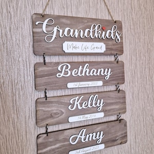 Grandchildren's birthday reminder, Grandkids wooden plaque, family tree gift, gift idea for grandparents, wooden grandkids sign image 9