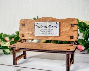 memorial bench gift, commemoration, in loving memory, shelf ornament 15cm wide.