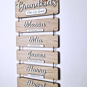 Grandchildren's birthday reminder, Grandkids wooden plaque, family tree gift, gift idea for grandparents, wooden grandkids sign image 1