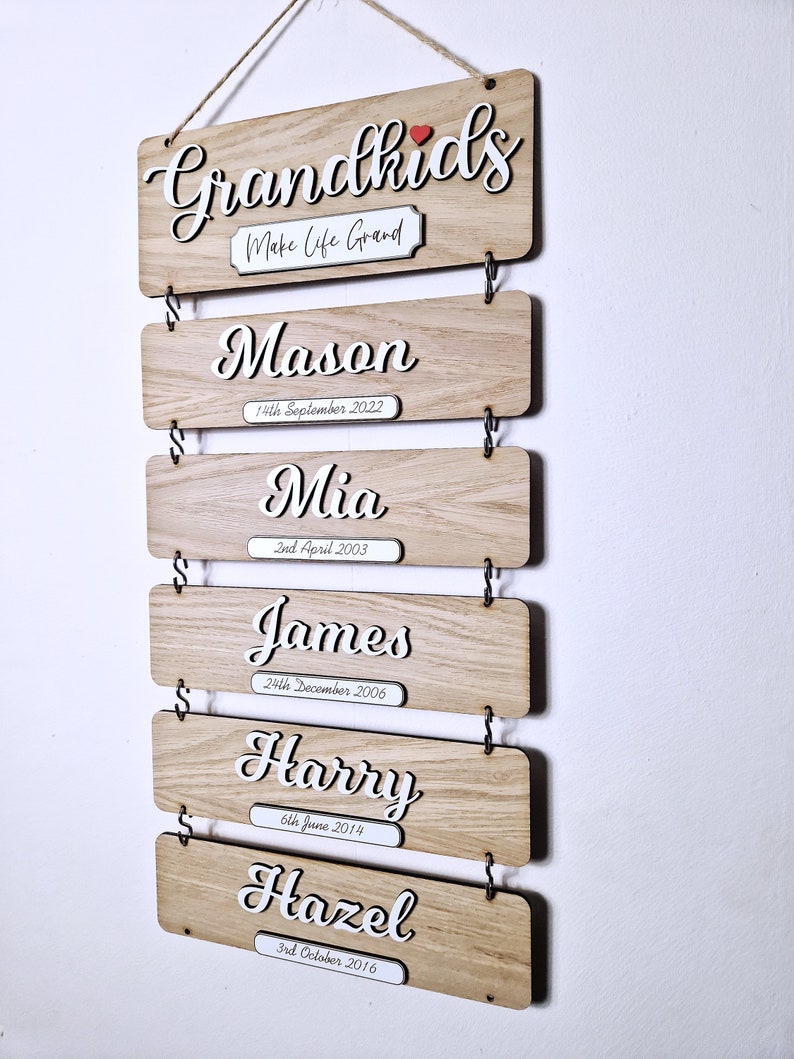 Grandchildren's birthday reminder, Grandkids wooden plaque, family tree gift, gift idea for grandparents, wooden grandkids sign image 1