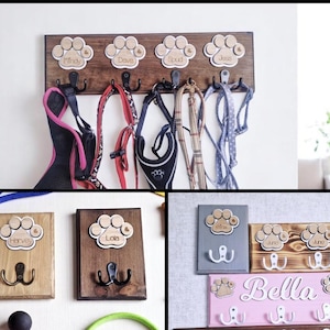 Personalized Wooden Dog Leash Hanger: Handmade Double Hook Organizer