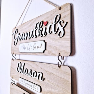 Grandchildren's birthday reminder, Grandkids wooden plaque, family tree gift, gift idea for grandparents, wooden grandkids sign Oak