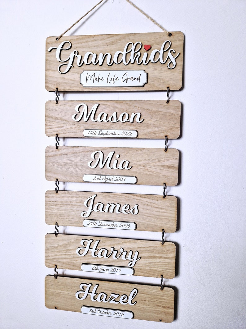 Grandchildren's birthday reminder, Grandkids wooden plaque, family tree gift, gift idea for grandparents, wooden grandkids sign image 5