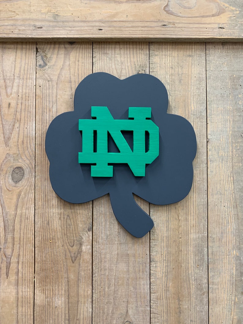 Notre Dame Shamrock Shaped Multi Dimensional Wood Sign Fighting Irish