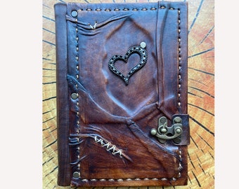 Leather Notebook - Heart Embossed Leather Journal -Leather Diary Books -Handcrafted notebook -Handmade Books -Leather Sketchbook - Notebooks
