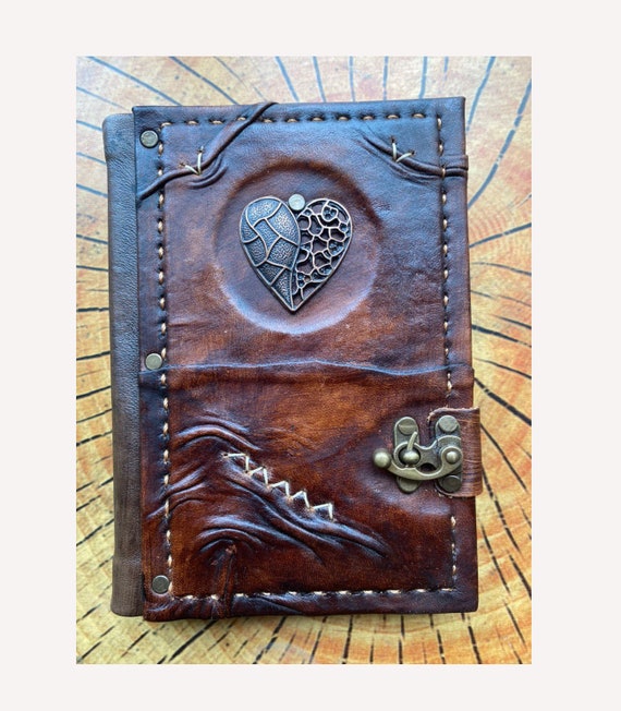 Leather Diary - Embossed Leather Journal - HEART PATTERN Leather Journal - 8x6 Handmade Leather Notebook - Leather Sketchbook - Travel Book