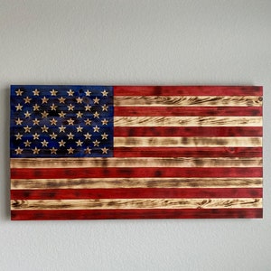 Handcrafted Wooden American Flag 19x37&quot;