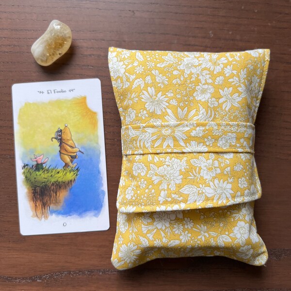 Yellow Tarot Pouch, Tarot Bag, energy protection case for oracle, tarot or angel cards, yellow liberty fabric, handmade  uk, lightly padded