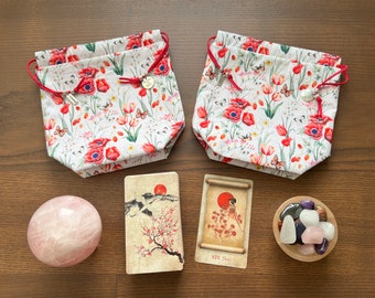 Floral Tarot Bag: Handmade Drawstring Pouch for Oracle Cards, Runes