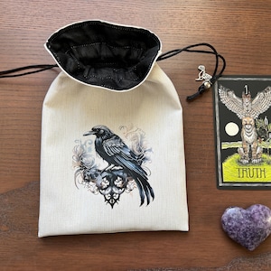 Large Silk & Cotton Tarot Bag: Raven, Moon, Tree Designs - Handmade UK